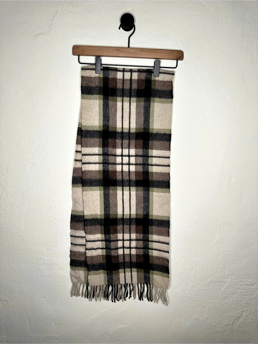 Faconnable Plaid Wool Scarf in Brown & Green